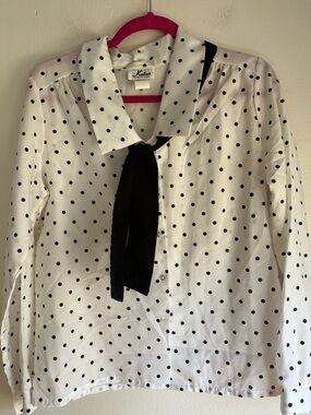 Katos Polka Dot Bow Blouse - Black on White w/tie